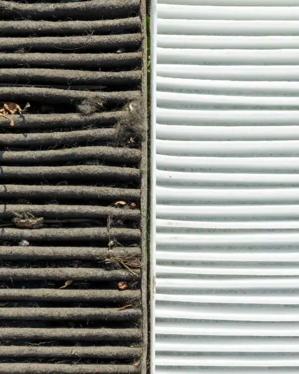 side by side of old and new air filters